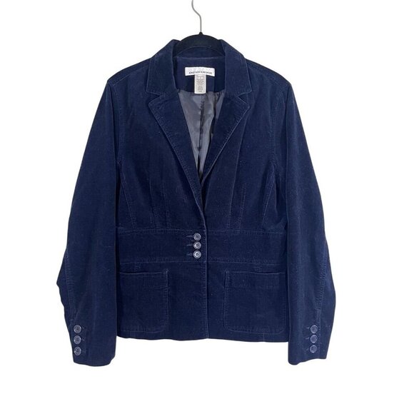 Jones New York Jacket Women M Blue Velvet Collar Cordoury Preppy Retro Y2K 80s - Picture 1 of 15